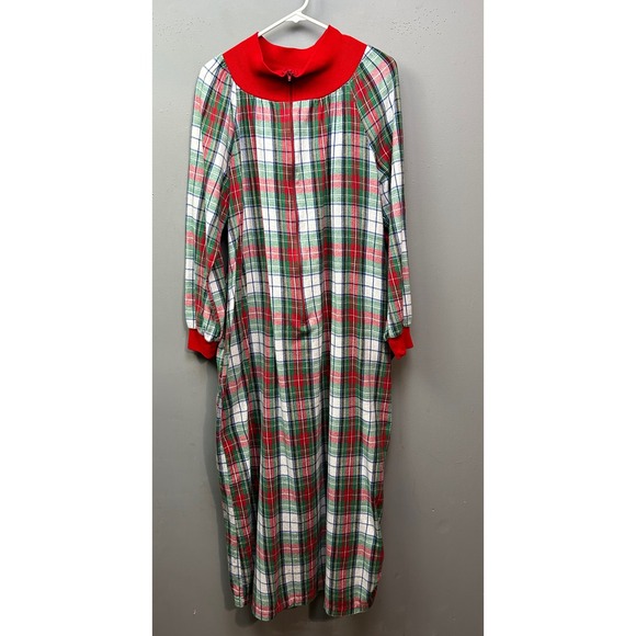 The Tog Shop Other - The Tog Shop Nightgown Womens Large Red Green Plaid Cotton Zipper Lounger Vtg